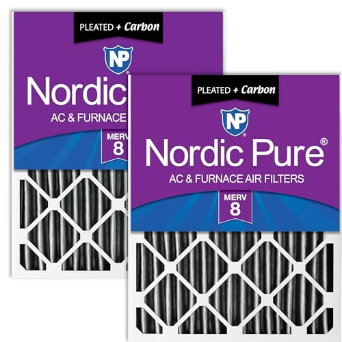Image of Nordic Pure 16x25x4 Pleated MERV 8 Plus Carbon Air Filters 2 Pack | Actual Size: 15 1 /2 x 24 1 /2 x 3 5 /8 Made in USA, Standard HVAC & Furnace Filtration, Pet & Household Odor Control