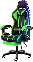 Cadeira Gamer Ergonômica, LED RGB, Reclinável, Giratória 360°, Apoio para Pés, Preta e Verde, 127cm Altura