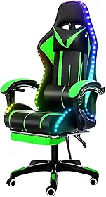 Cadeira Gamer Ergonômica, LED RGB, Reclinável, Giratória 360°, Apoio para Pés, Preta e Verde, 127cm Altura