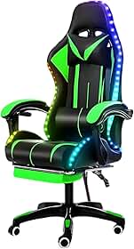 Cadeira Gamer Ergonômica, LED RGB, Reclinável, Giratória 360°, Apoio para Pés, Preta e Verde, 127cm Altura