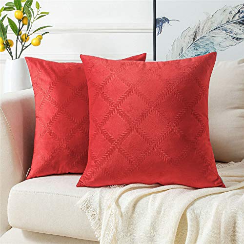 Topfinel Juego de 2 Cojines Fundas Terciopelo Decorativa Hogar Almohadas Fundas Estampado Para Cama Sofás Silla Sala de Estar Dormitorio Sala de Estudio Jardín Coche 45x45cm rojo