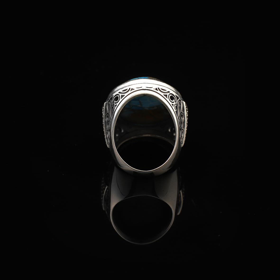 Anello da uomo in argento sterling con turchese – Anello speciale con grande pietra preziosa con grosso design ottomano, micro zaffiro, incisione personalizzata (36)