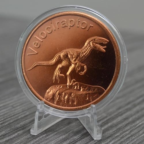 Image of Velociraptor Prehistoric Dinosaur - 1 oz .999 Pure Copper Round Collecticble 39mm Challenge Coin in Capsule - COA by Heavenly Metals