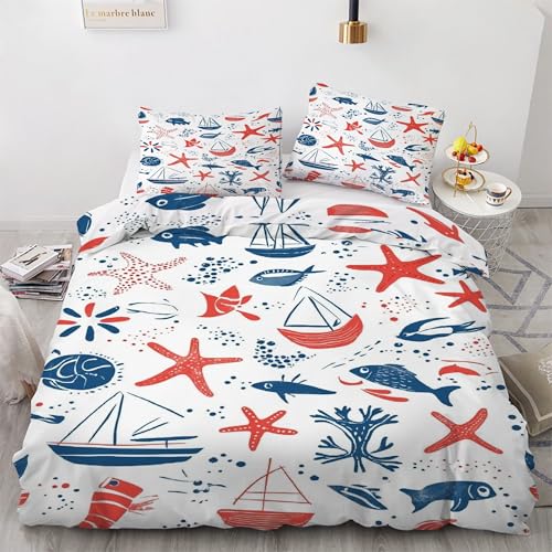 Housse couette en microfibre douce requin anti-glissement à zip 240x260 - 2