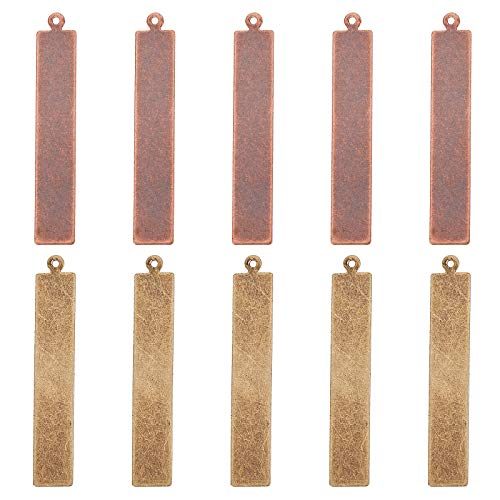 PH PandaHall 40pcs 2 Colors Brass Engraving Blanks 1.6 x 0.2 Inch Rectangle Blank Stamping Tag Pendants Charms for Bracelet Necklace Pendant Jewelry DIY Craft Making Antique Bronze/Red Copper