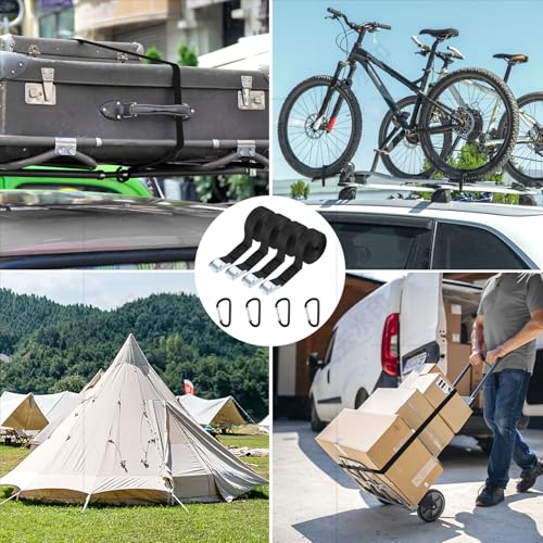 4 Spanngurte Kurz, Verstellbare Cargo Gurte, Langlebig Fahrrad Befestigungsgurte, 1m Zurrgurte mit Klemmschloss, Ratschenriemen Spanngurt mit Haken, Cam Buckle Gurte für Motorräder (Schwarz)