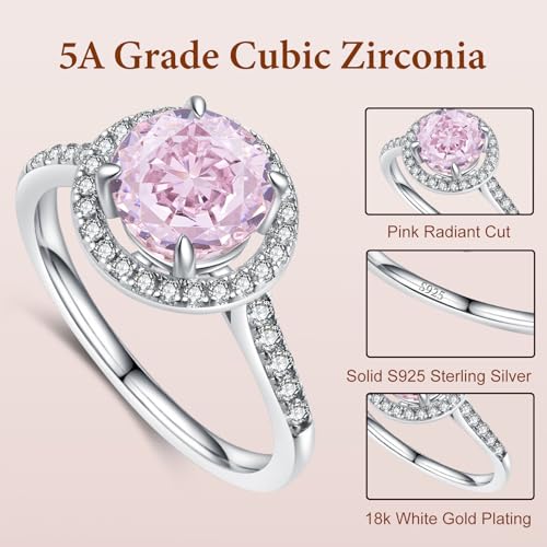 2CT Radiant Cut Engagement Rings for Women,Blue/Green/Pink/Yellow Color Gemstone High Carbon CZ Rings,Cubic Zirconia Promise Ring for Her 925 Sterling Silver with 18K White Gold Plated2