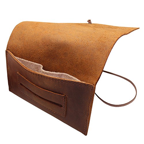 Boshiho Genuine Leather Roll Up Tobacco Pouch With Rolling Tip Paper Holder Slot (Brown (S)) #TOP3