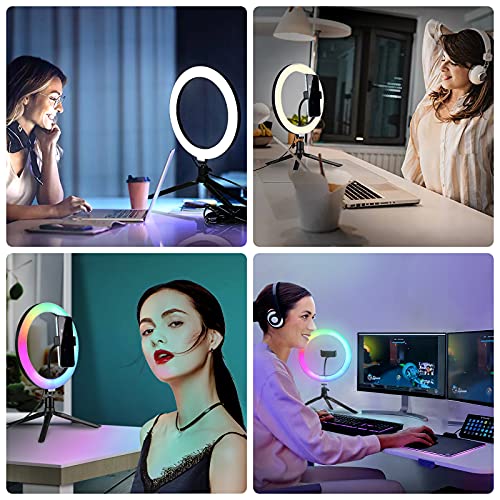 10" LED Ringlicht,RGB Tiktok Ringleuchte mit Stativ Handy-Halterung Stimmenkontrolle, 18 RGB Farbe,23 dynamische RGB-Regenbogenfarben Heim Licht,10 Helligkeit für Make-up Live-Stream YouTube Selfie – Bild 6