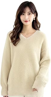 [UQQA] ニット セーター レディース 秋冬 トップス Vネック 厚手 チュニック丈 もちもち生地 ゆったり