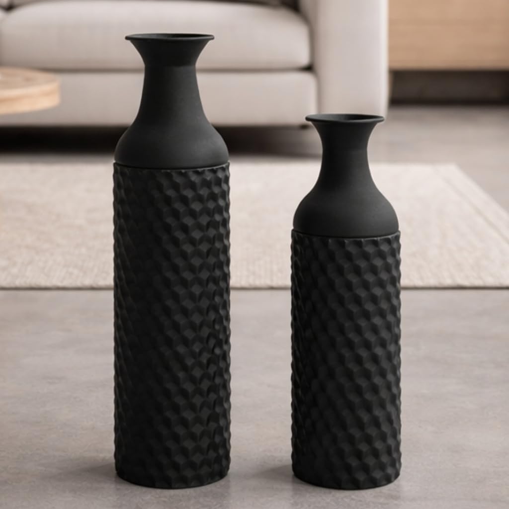 Leewadee Set de 2 Grandes Jarrones de Suelo Metal para Pampa | 2 Jarrones Deco para el Salón, en pareja junto a chimenea & TV para Pampa & ramas. Irrompible, sin astillas