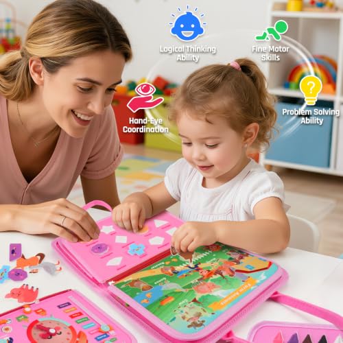 Image of Toddler Toys Busy Board, Montessori Toy Busy Book for 1 Year Old Girl Gifts