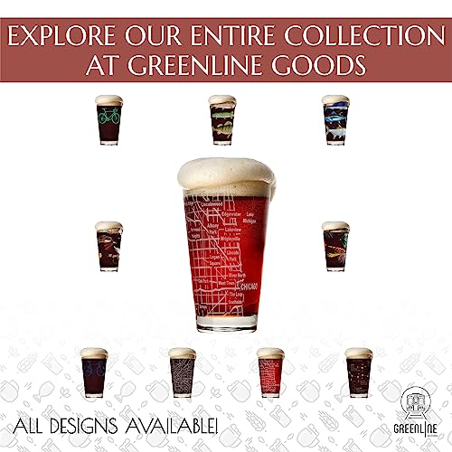 Greenline Goods Beer Glasses - 16 oz Drinkware Set for Chicago lovers - Set of 2 - Etched with Chicago, IL Map | Premium Decorative Glassware