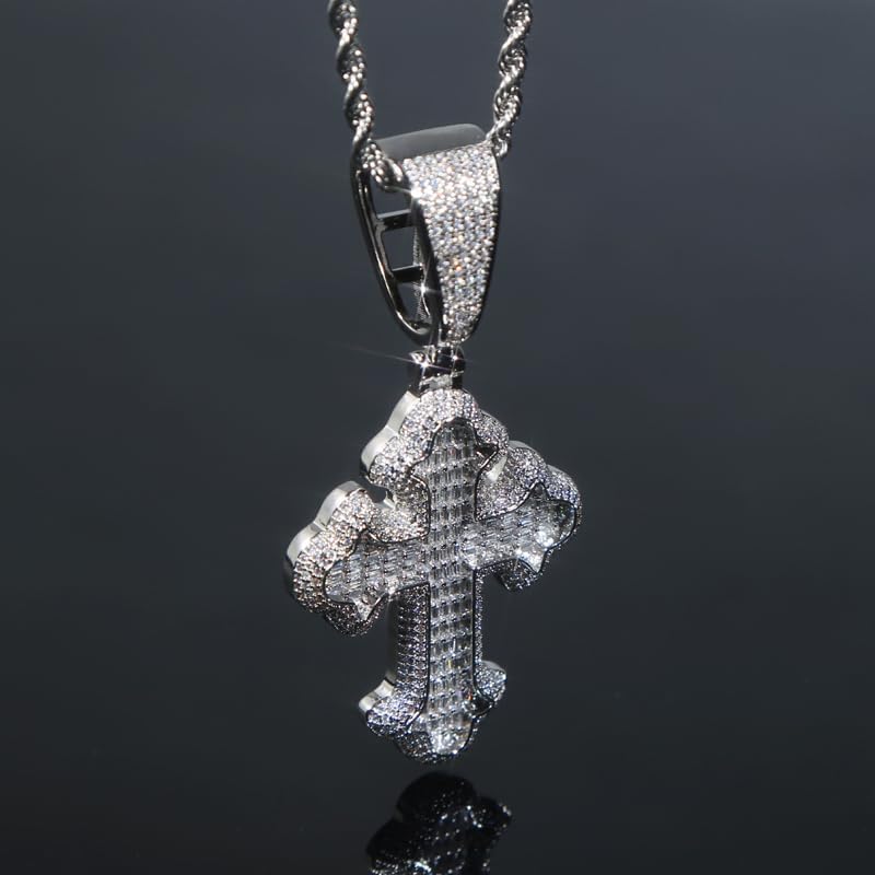 Hip Hop Vintage Cross Pendant Necklace Iced Out Shiny Square White Cubic Zircon Jewelry - Image 8