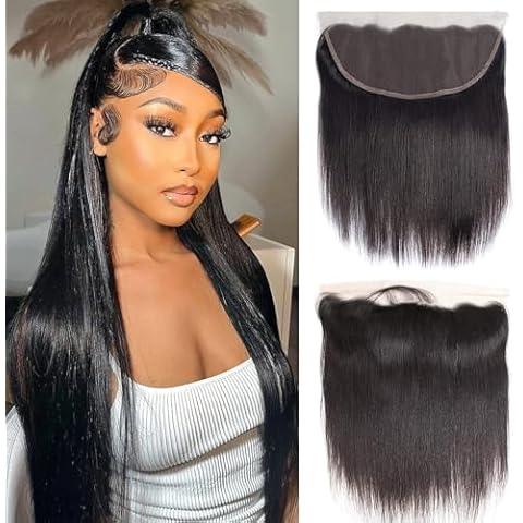 Beauty Youth 13x6 Straight Lace Frontal Transparent Pre Plucked Ear to Ear Lace Frontal Closure With Baby Hair Free Part Brazilian Virgin Human Hair 180% Density 18 Inch Cover