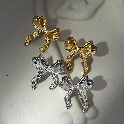 Gold Silver Bow Earrings Women Ribbon Stud Earrings Gift4