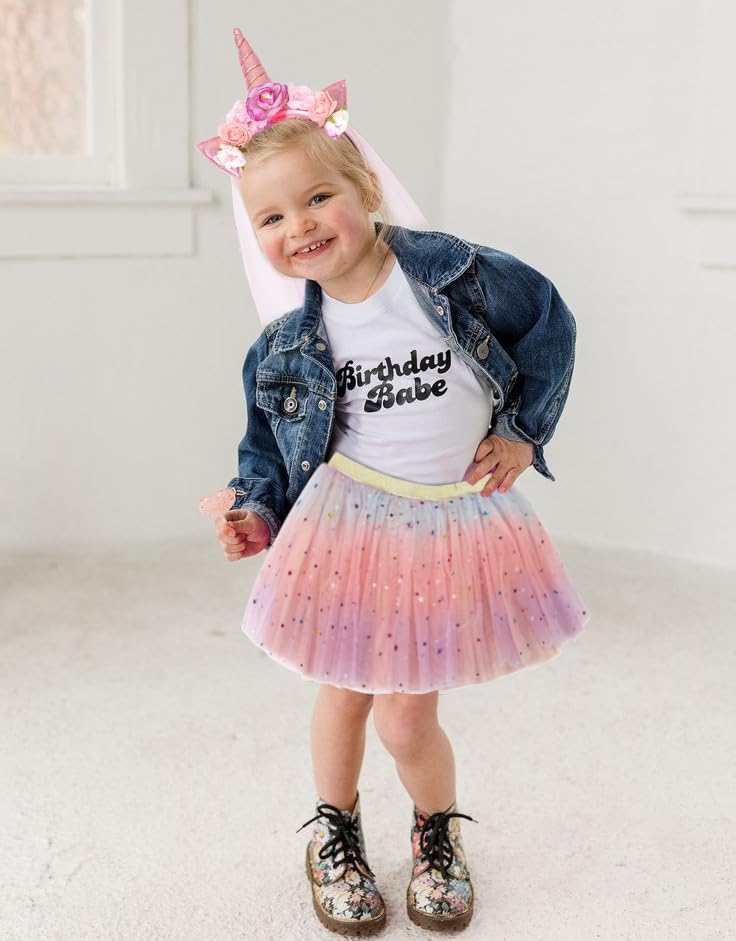 Image of Little Girls Dress Up with Pink Unicorn Tutu Headband,dreamy pink S, 1-3T