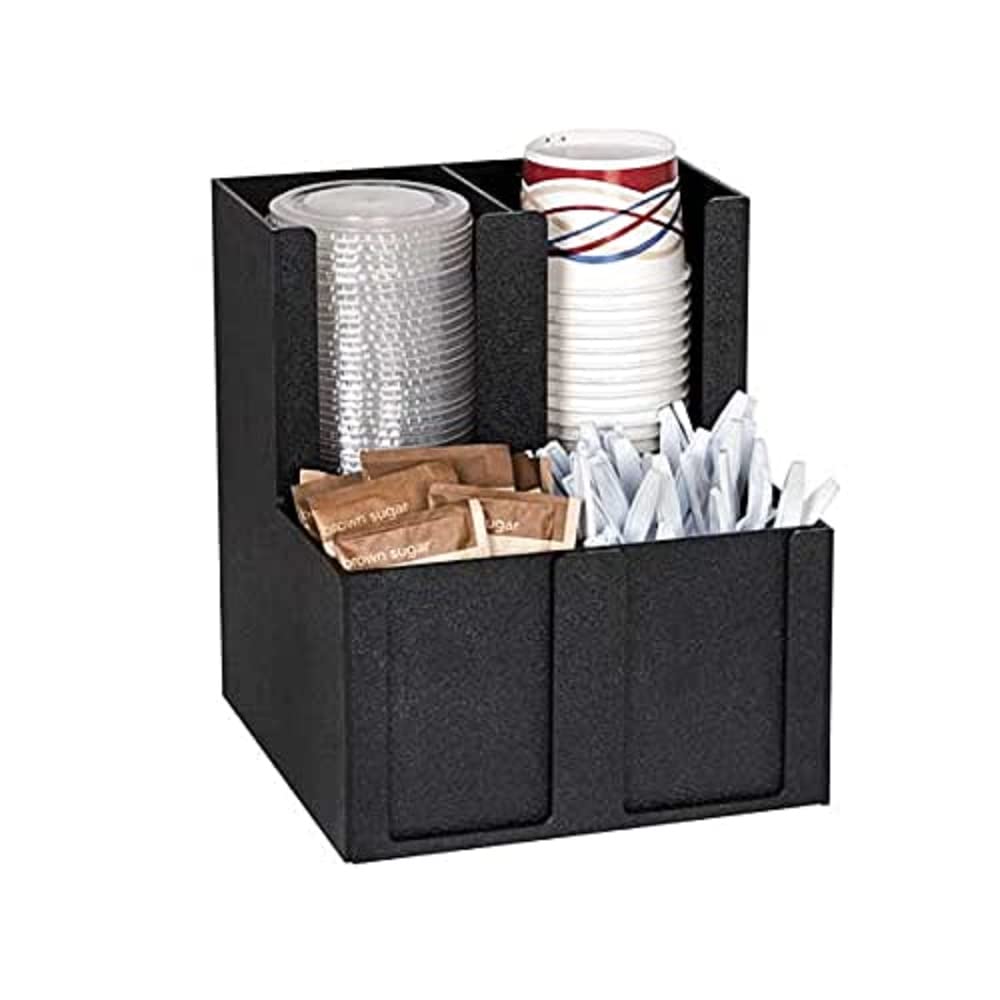 DISPENSE-RITEMCD-4BT Four Section Cup, Lid, Condiment and Straw Organizer, Black Polystyrene, 6 oz. to 44 oz. Cups and Lids, 11-3/4" H x 10-1/8" W x 10" D