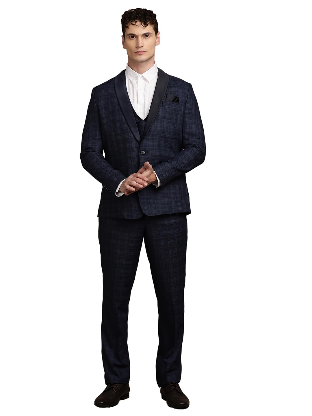 turtle Men Terry Rayon Checkered Navy Blue Party Suits (3 Piece)-picture-19