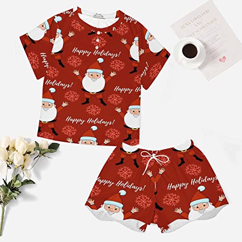 Interestprint Happy Holidays, Santa Claus Women's Short Sleeve Shorts Soft Lounge Sets Two Piece Pajama #TOP3