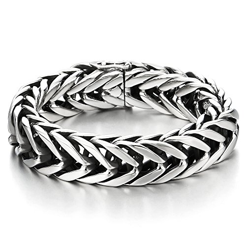 COOLSTEELANDBEYOND Masculine Style 17MM Wide Curb Chain Bracelet Stainless Steel Silver Color for Men