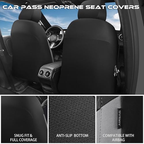 Image of CAR PASS Waterproof Black Gray Car Seat Covers Front Seat Covers Neoprene Wetsuit,All-Weather Non-Slip Durable,Universal Fit for SUV Sedans Trucks Van Automotive,Airbag Compatible,3D Emboss Black Gray