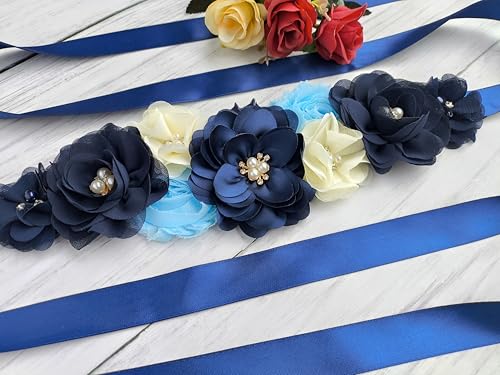 Dark Blue Maternity Sash,Maternity Flower Sash Belt Navy Blue, Navy Sash Belt Women's Dress Accessory2