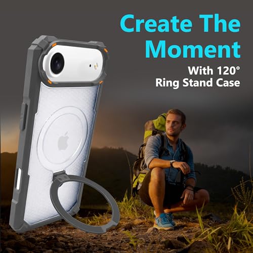 Image of AIBEX Transparent Back Cover Compatible for iPhone 17 Air| Mag-Saf Magnetic Ring Kickstand | Shockproof Dual Layer Military Grade Drop Protection Armor Case| Wireless Charging Support - Grey