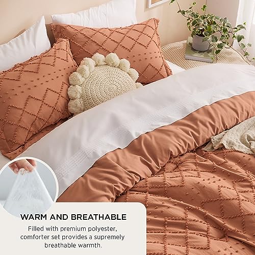 Image of Bedsure California King Comforter Set - Pumpkin Comforter, Boho Tufted Distressed Vintage Bedding for Kids, 3 Pieces Farmhouse-Style Bed Set for All Seasons, Fluffy Soft Bedding with 2 Pillow Shams
