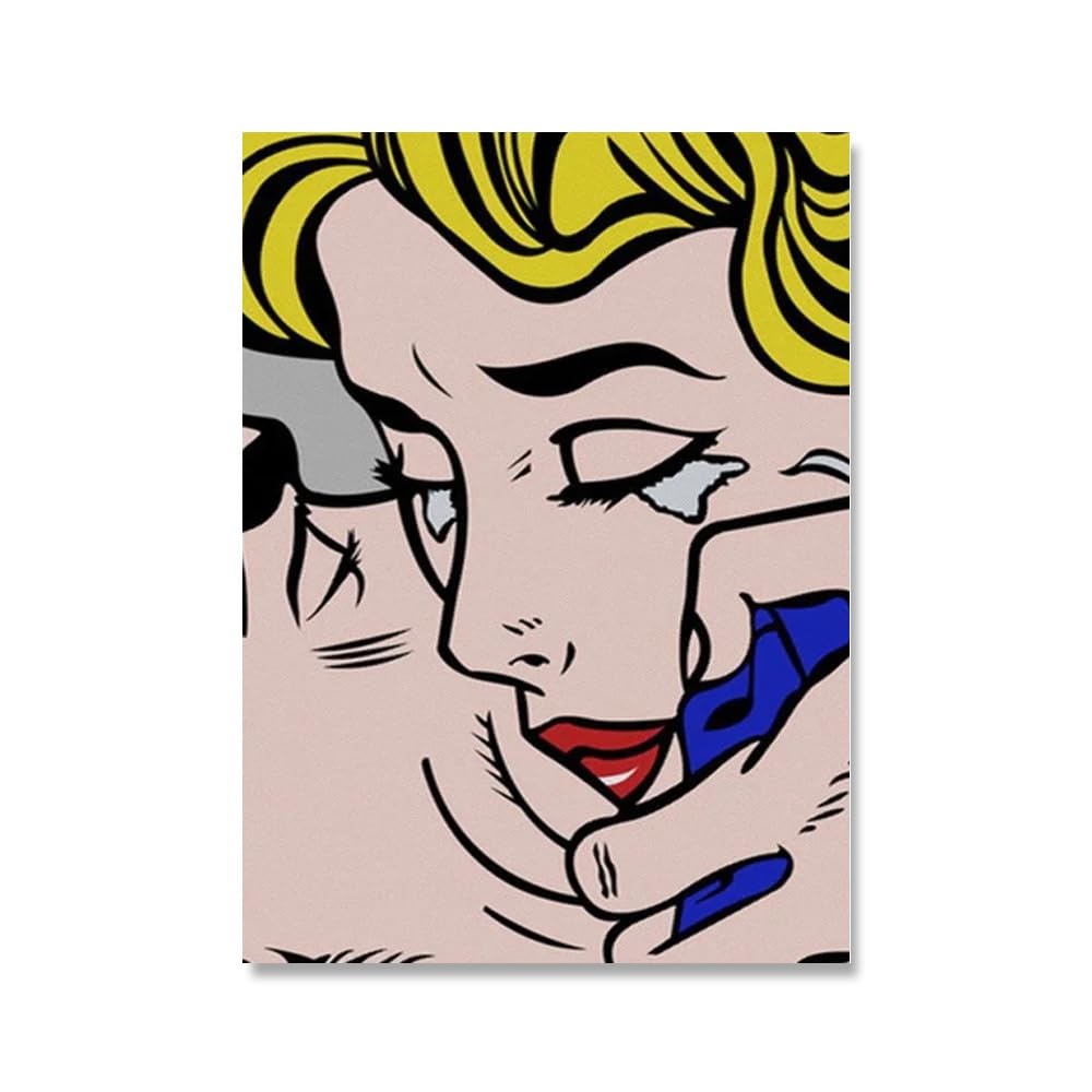 QSDTGHUIKP Pop Roy Lichtenstein Poster《 Kiss Couple》Canvas Painting Abstract Wall Art Roy Lichtenstein Prints Modern Picture for Home Decor 16x24in Frameless