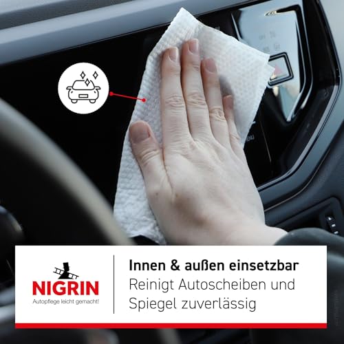 NIGRIN POWER Scheiben Reinigungstücher, für innen und außen, streifen-und schlierenfrei, praktisch für unterwegs, sicher und schonende Anwendung, Yellow Mellow, 20 Tücher