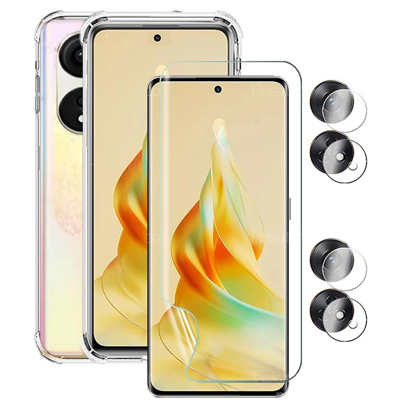 [1+2+2pcs] Compatible with OPPO Reno 8T 5G Screen Protector & Case & Camera Lens Protector, (Hydraulic Film) Soft Scratch-Proof Transparent Cover (Clear)