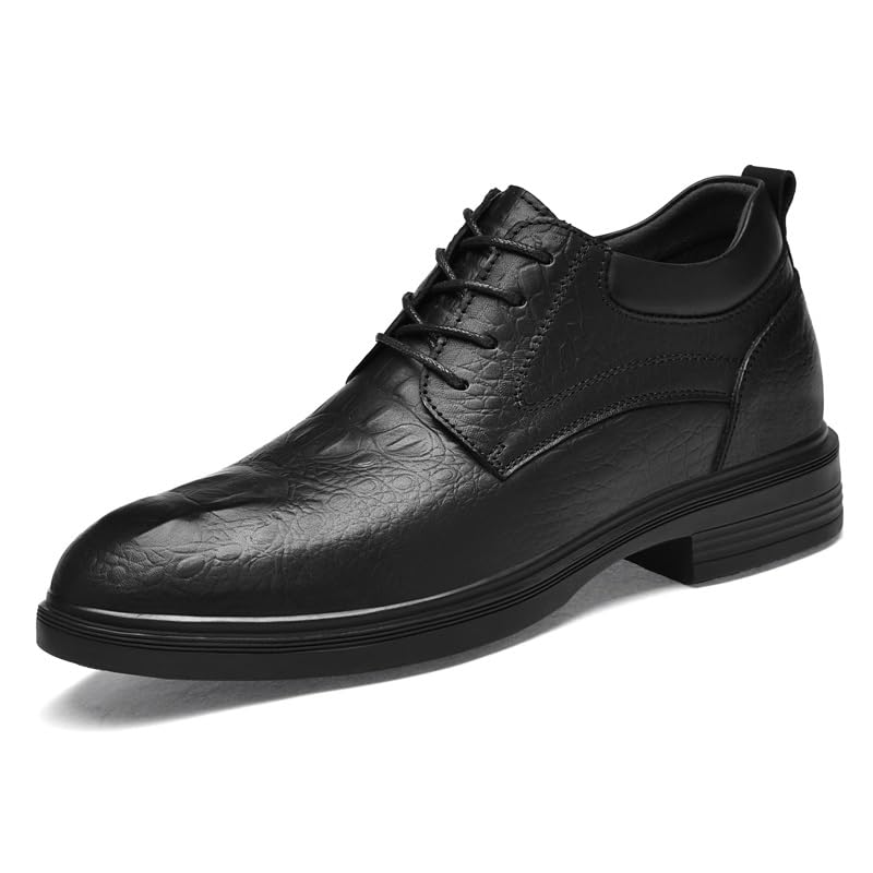Dress Formal Shoes for Men Lace Up Round Toe Leather Derby Shoes Block Heel Slip Resistant Rubber Sole Wedding