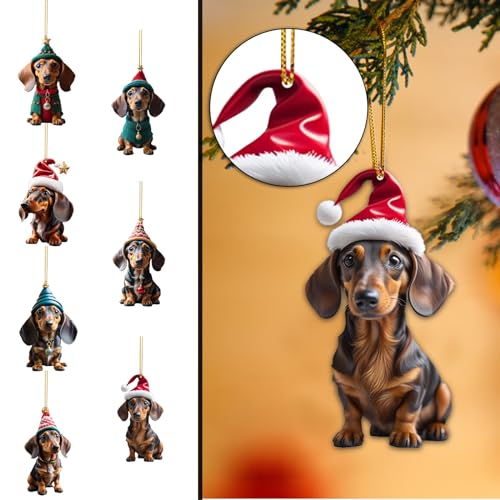 Weihnachtsschmuck Dackel Weihnachtsdeko Christmas Decorations Hund Weihnachten Baumschmuck Weihnachtsdekoration für Zuhause und Auto Lustige Weihnachtskugeln (G)