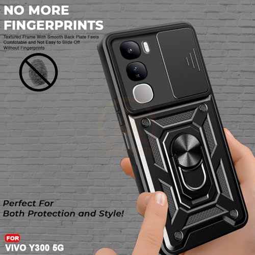 Image of Armor Bumper Back Cover Case for Vivo Y300 5G | Rotating Camera Cover, Ring Holder & Kickstand | Heavy Duty & 360 Degree Protection Vivo Y300 5G Back Cover (Black)