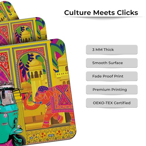 Image of Fatfatiya Beautiful Printed Turquoise Green Rickshaw Mouse Pad| Laptop, Computer Mouse Pad with Smooth Mouse Control | Non-Slip Rubber Base Mouse Pad for Gaming, Office, Home Laptop or Computer.