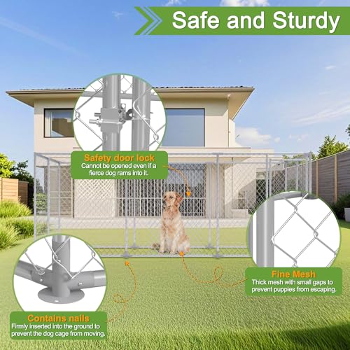 FIVMEN Outdoor Hundezwinger 400x200x150 cm Groß Hundekäfig Hundehütte Hundehaus Verzinkter Stahl mit Abschließbarer Tür Hundezaun Hundeauslauf Draußen