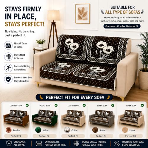 Image of Homerz Premium Chenille Fabric Sofa Cover | Soft, Durable & Dustproof | Decorative Couch Cover (Florida Coffee, 2 Seater, Seat Cover with Backrest)