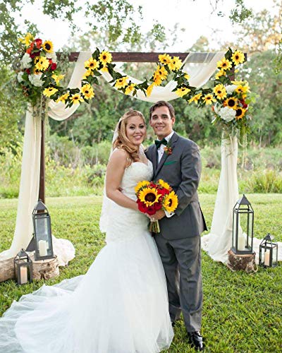 Image of DearHouse 2 Pack Artificial Sunflower Garland Silk Sunflower Vine Artificial Flowers with Green Leaves Wedding Table Decor,7.2Feet