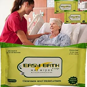 LADY HAWK Easy Bath Wet Wipes Bulk Economy Packs Extra Large Bed Bath Towel Wipes for Adults, Patient, Baby Wipes. Moisturizing Refreshing Sponge Bath. 10 Wipes/Pack Microwaveable Easy Bath Wet Wipes