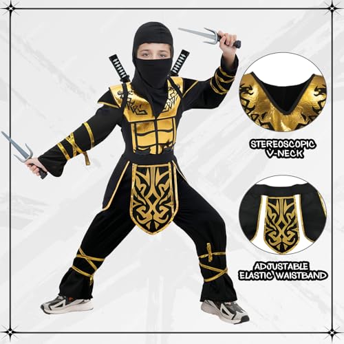 Digi Kids Halloween Ninja Costume For Boys,Golden Ninja Costume Set With Ninja Toys,Halloween Costumes For Kids 4-12T thumb #6