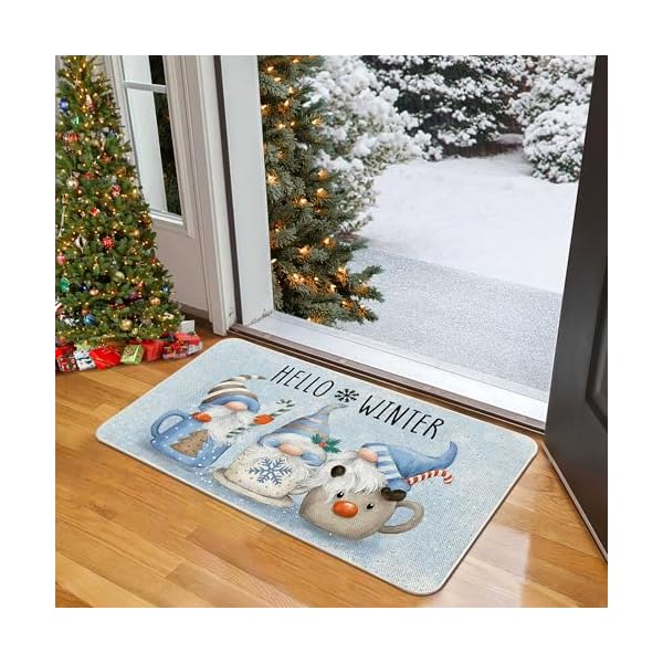   Baccessor-Hello-Winter-Welcome-Doormat-Rug-Christmas-Blue-Cute-Gnomes-Decorative-Indoor-Outdoor-Xmas-Entrance-Non-Slip-Rubber-Backing-Front-Door-Mat-Seasonal-Kitchen-Floor-Decoration-17-x-29-Inch