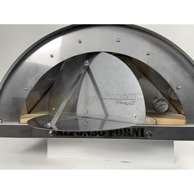 Forno Pizza a Legna Da Esterno - Cottura Diretta In Acciaio Inox e Mattoni Refrattari Biscotto 3 cm, Alfonso 2 Pizze Full Optional Inox, con Pirometro 500 Gradi e Porta Fuoco - Forno Pizza Da Giardino