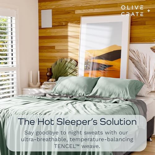Image of Olive + Crate Tencel Lyocell Eucalyptus Twin Sheets Set - Extra Long Sheet Set - Cooling Tencel Sheets for Hot Sleepers with 16 Inch Deep Pocket Fit - Spring Sage 3-Piece Set