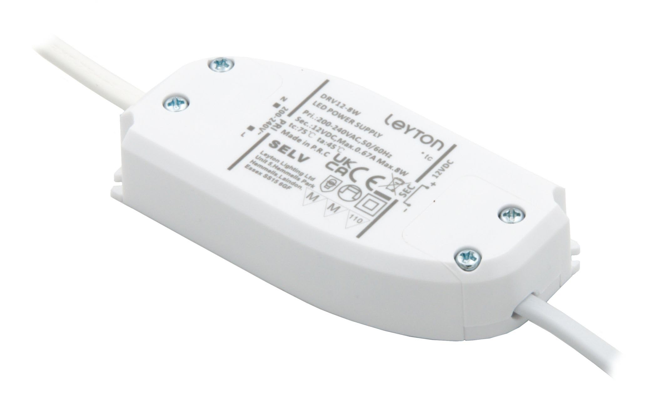 Leyton Lighting DRV12-8W-DCJACK 12v, 8w LED Driver, DC Jack Output Socket