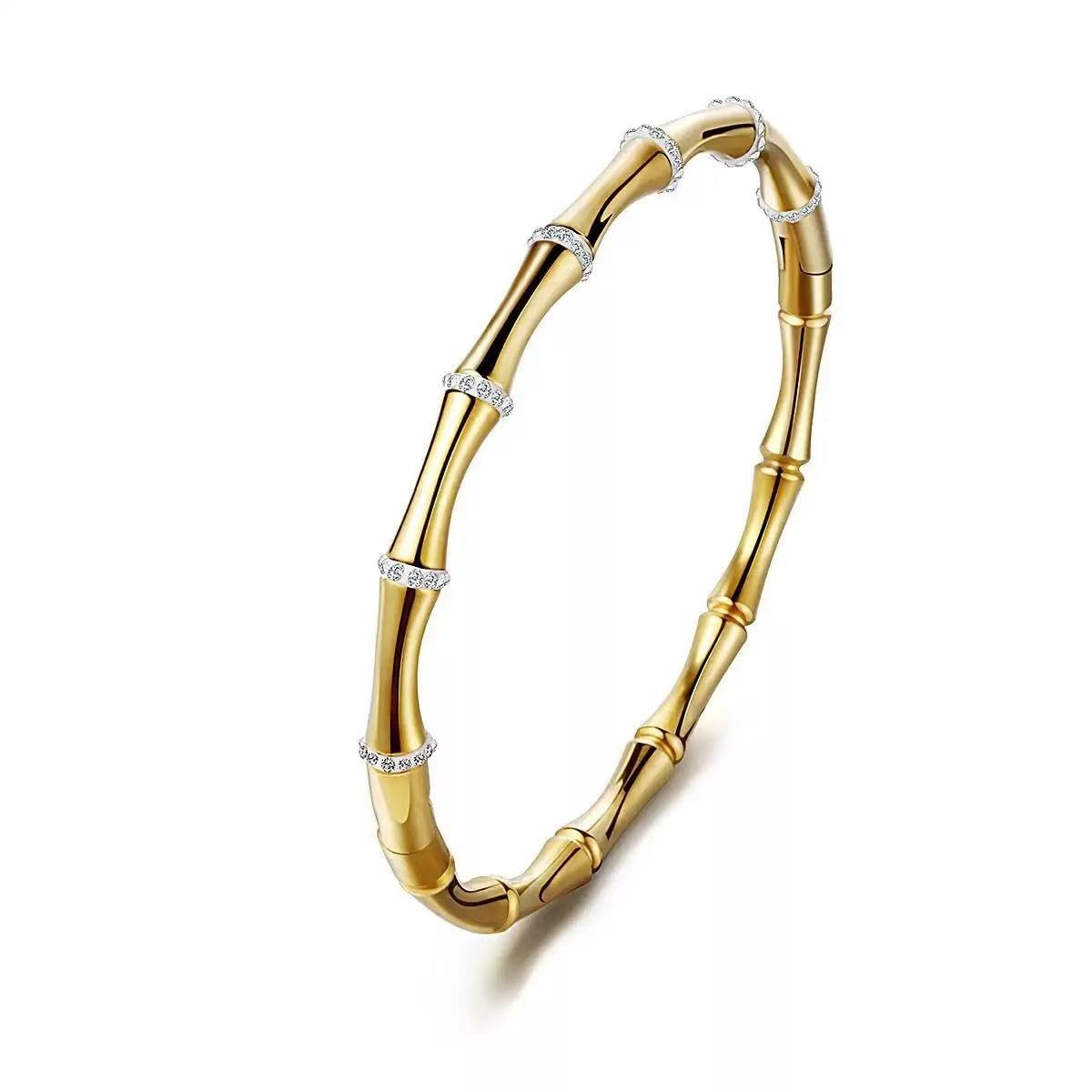 Bracelets for Women Stylish Diamond Kada for Women Anti Tarnish Stainless Steel Gold Plated Bamboo Design CZ Stone Bangle Bracelet Adjustable Open Cuff Jewellery for Women Girls -607-image-40
