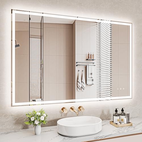 Badezimmerspiegel Led Badspiegel, Speicherfunktion, Touch-Schalter, Druckknopf, Dimmbar, 3...