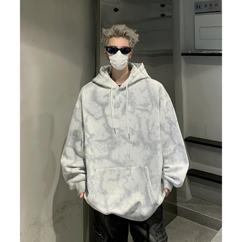 GURUNVANI Mens Tie Dye Hooded Sweatshirt Vintage Loose Hoodie Kangaroo Pocket Drawstring Gradient Pullover Top4