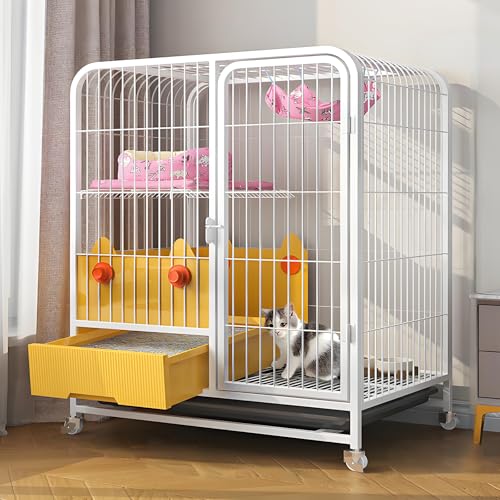 WYTTDBD 猫ケージ 3段 スリム ワイド トイレ付き キャットケージ 大型猫用 室内用 キャスター付き 多頭飼い 猫用ゲージ 子猫 チンチラ 猫けーじ人気安い ゲージ 猫? 猫のケージ white-ベーシック 78x55x100cm