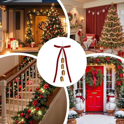 Lazos de Navidad decorativos con campanas para guirnalda de arañas y paredes de patio 5